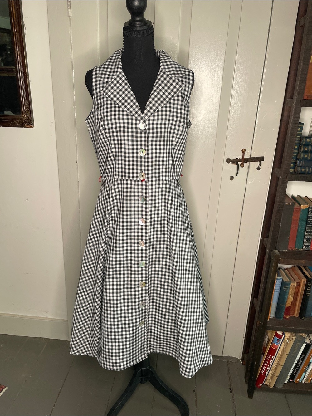 Coldwater Creek Black & White Gingham Midi Button Dress